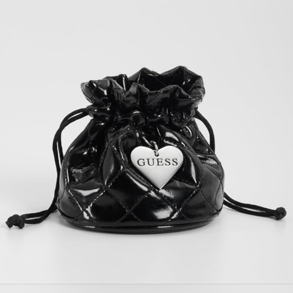 Guess Black Patent Quilted Pouch
